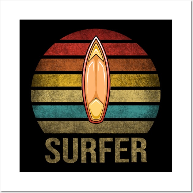 Surf Or Die Surfboard Summer Retro Sunset Wall Art by The Agile Store